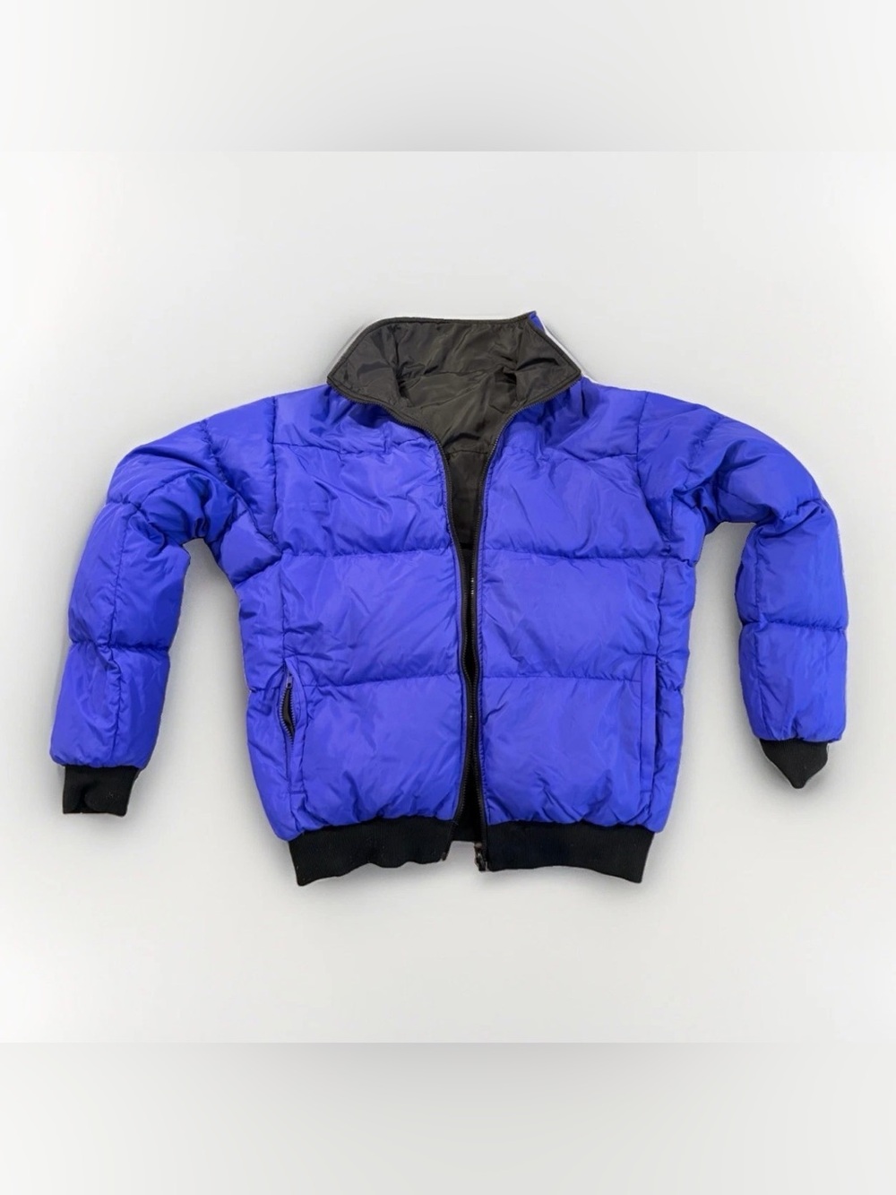 Vintage Columbia Reversible Down Puffer Jacket Mens Large Tall Black Blue 90s